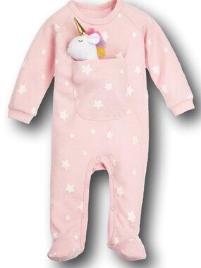 Pink Unicorn One Piece Pajamas with Feet and Plush Unicorn Toy